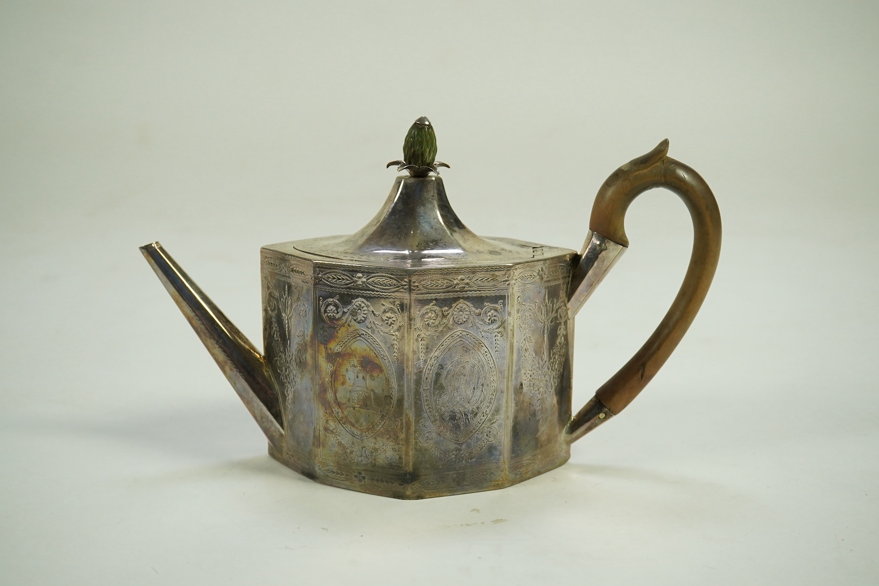 A George III octagonal silver teapot, by Hester Bateman